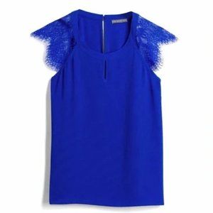 Brixon Ivy Cobalt Blue Kalu Lace Sleeve Blouse Size Small EUC